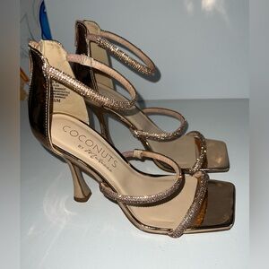 RoseGold Coconuts By Matisse 4in Rhinestone Spool Heels Sz 7.5 Wedding Prom